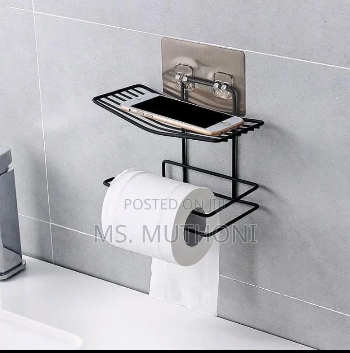 Wall Mounted Wrought Iron Tissue Holder With Adhesive