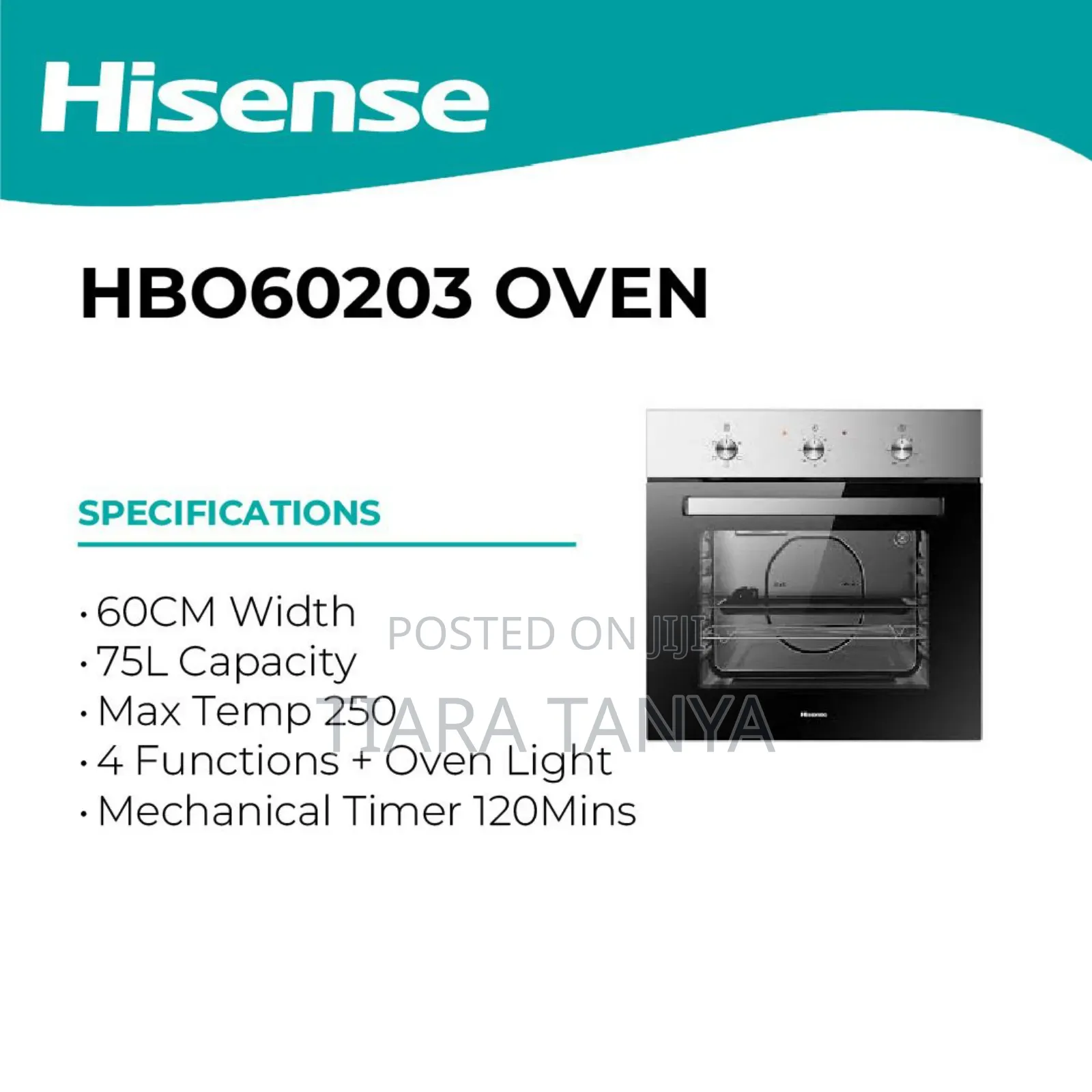 Hisense 60cm Built-in Electric Oven With Fan, Net 61 Litre