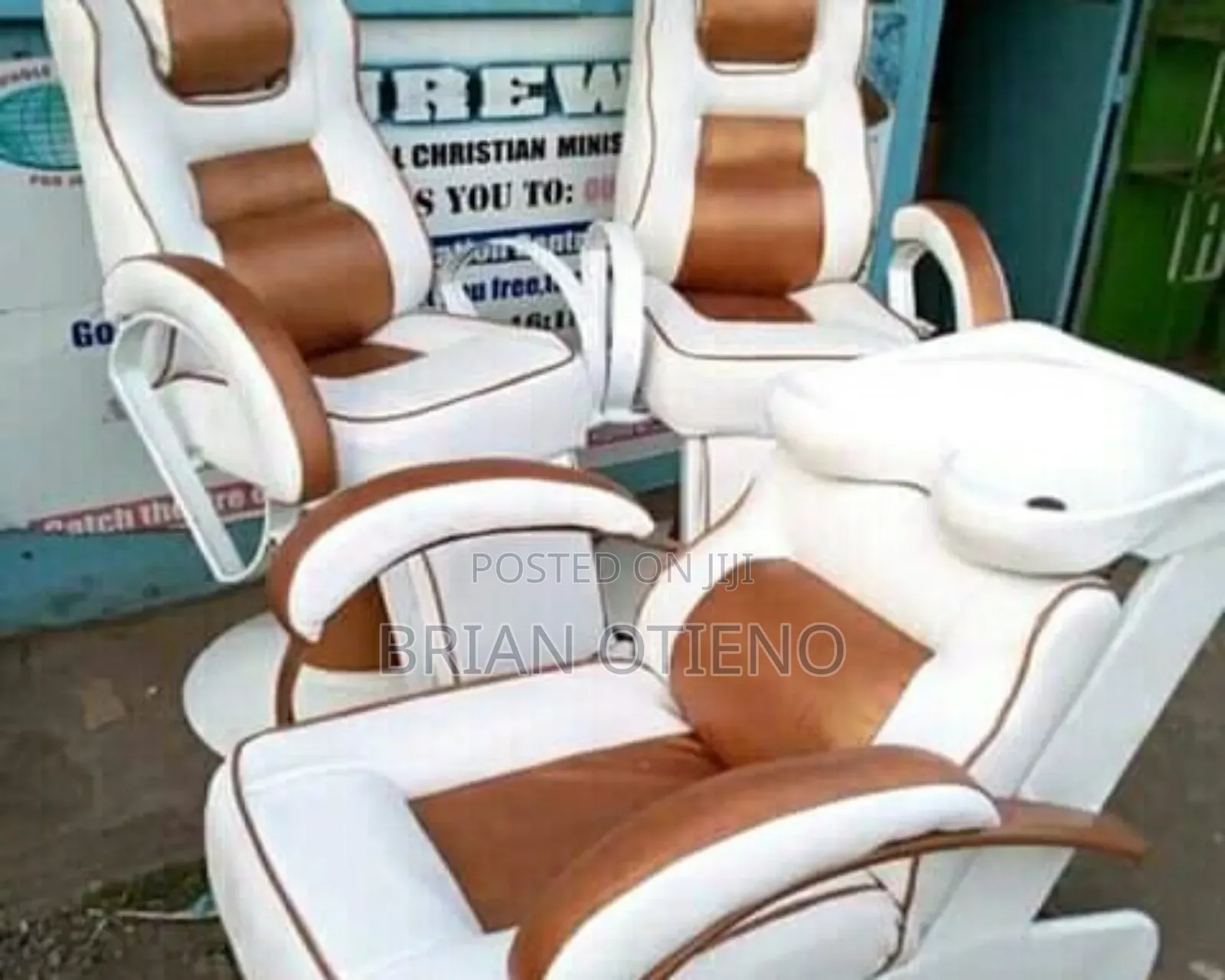 Brown/ White Kinyozi and Saloon Seats