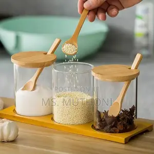 4pcs Oil Jar Set With Bamboo Stand