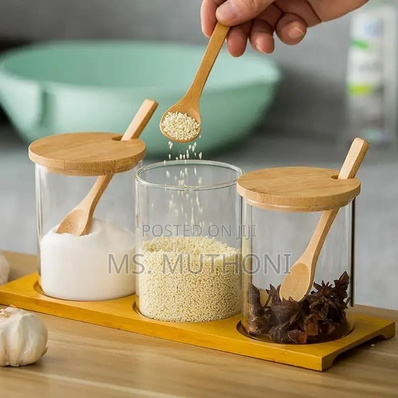 4pcs Oil Jar Set With Bamboo Stand