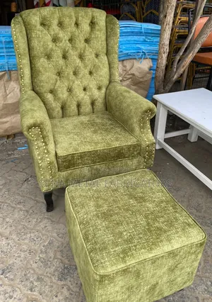 Salon Velvet Wing Chair/King-Size Chair With Pouf.