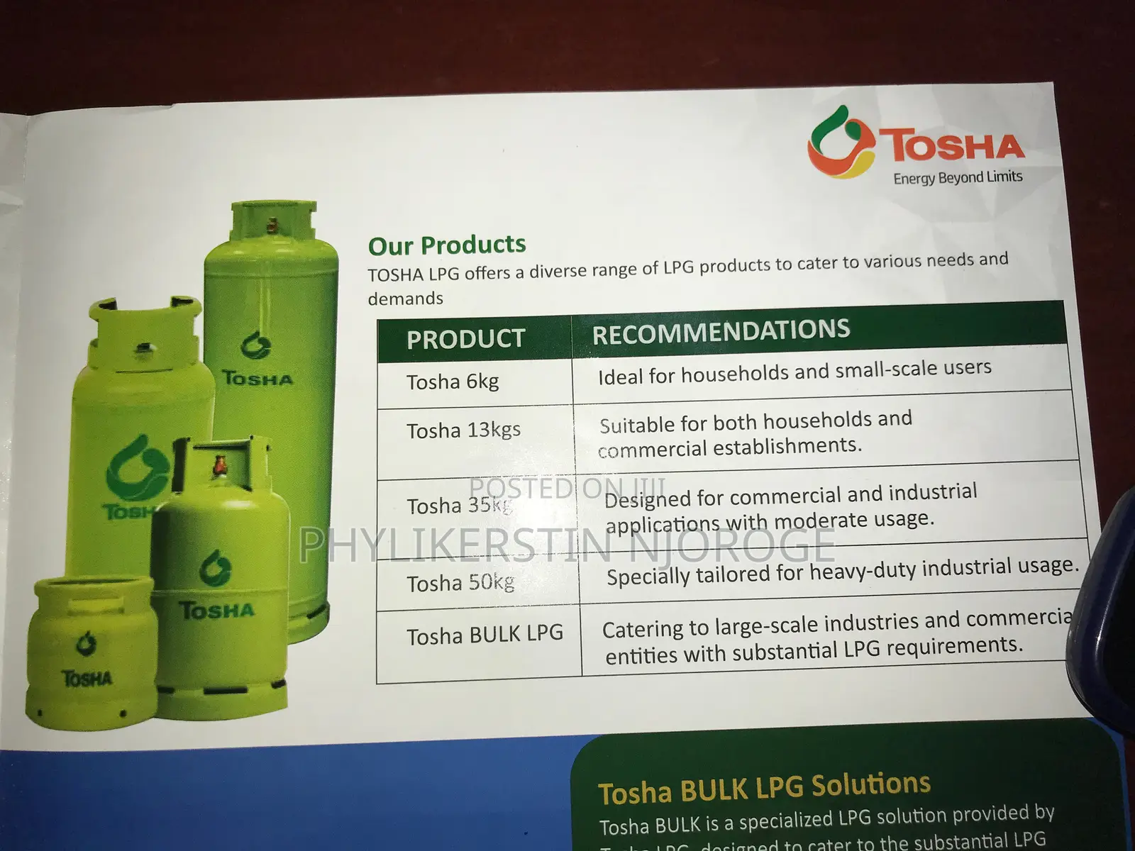 Tosha Refill LPG Offersonunits From6kg,13kg,35kg,50kg N Bulk