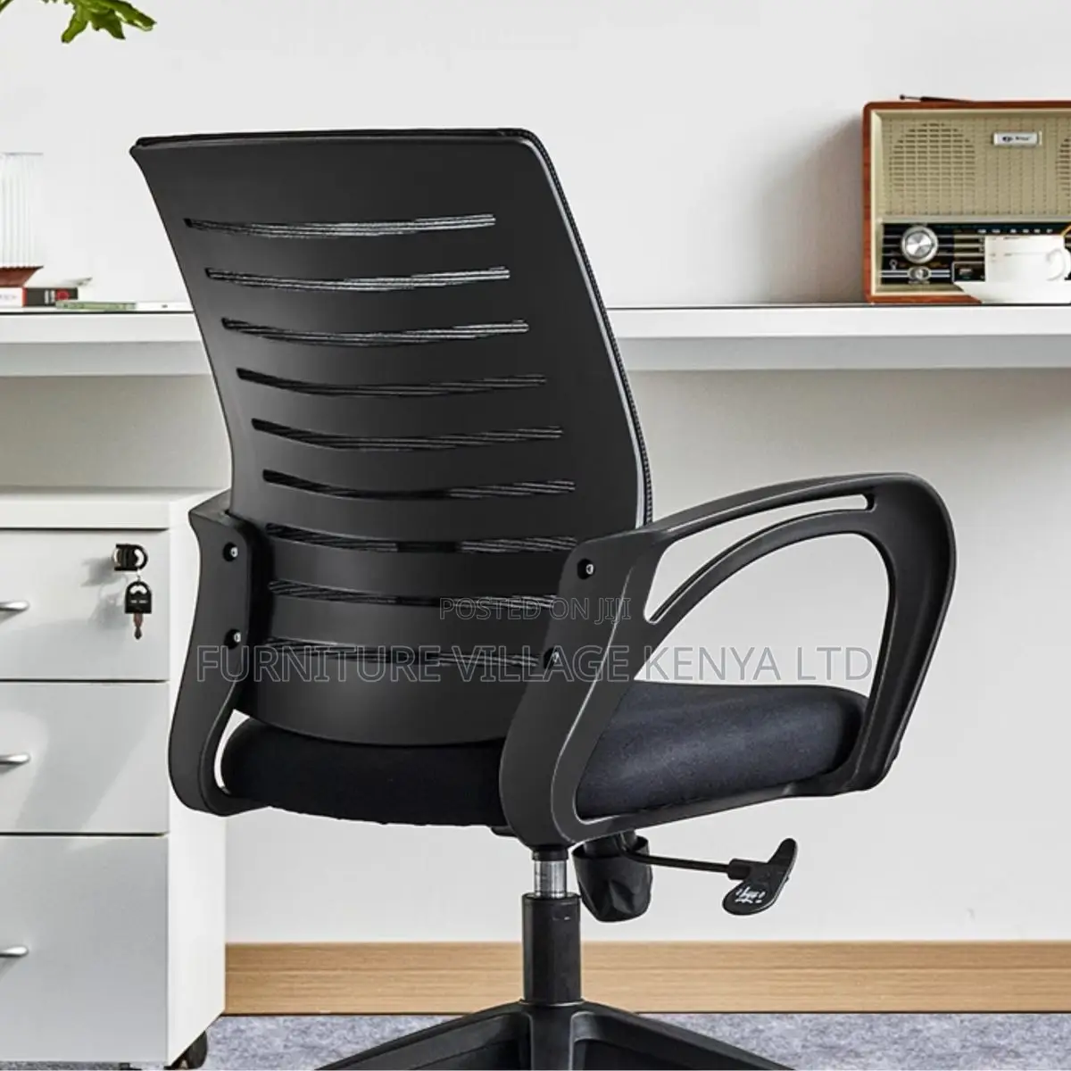 Ergonomic Black Fabric/Upholstered Study Chair With Rollers