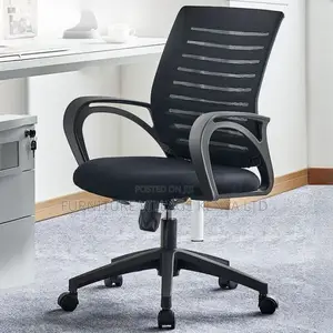Ergonomic Black Fabric/Upholstered Study Chair With Rollers
