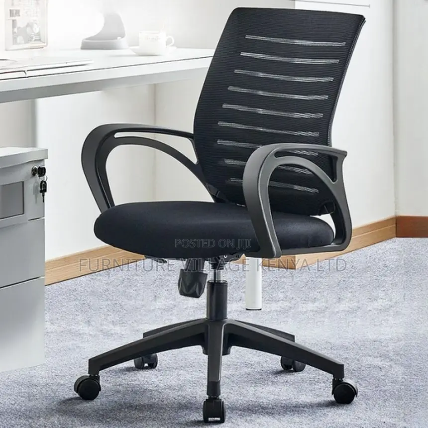 Ergonomic Black Fabric/Upholstered Study Chair With Rollers