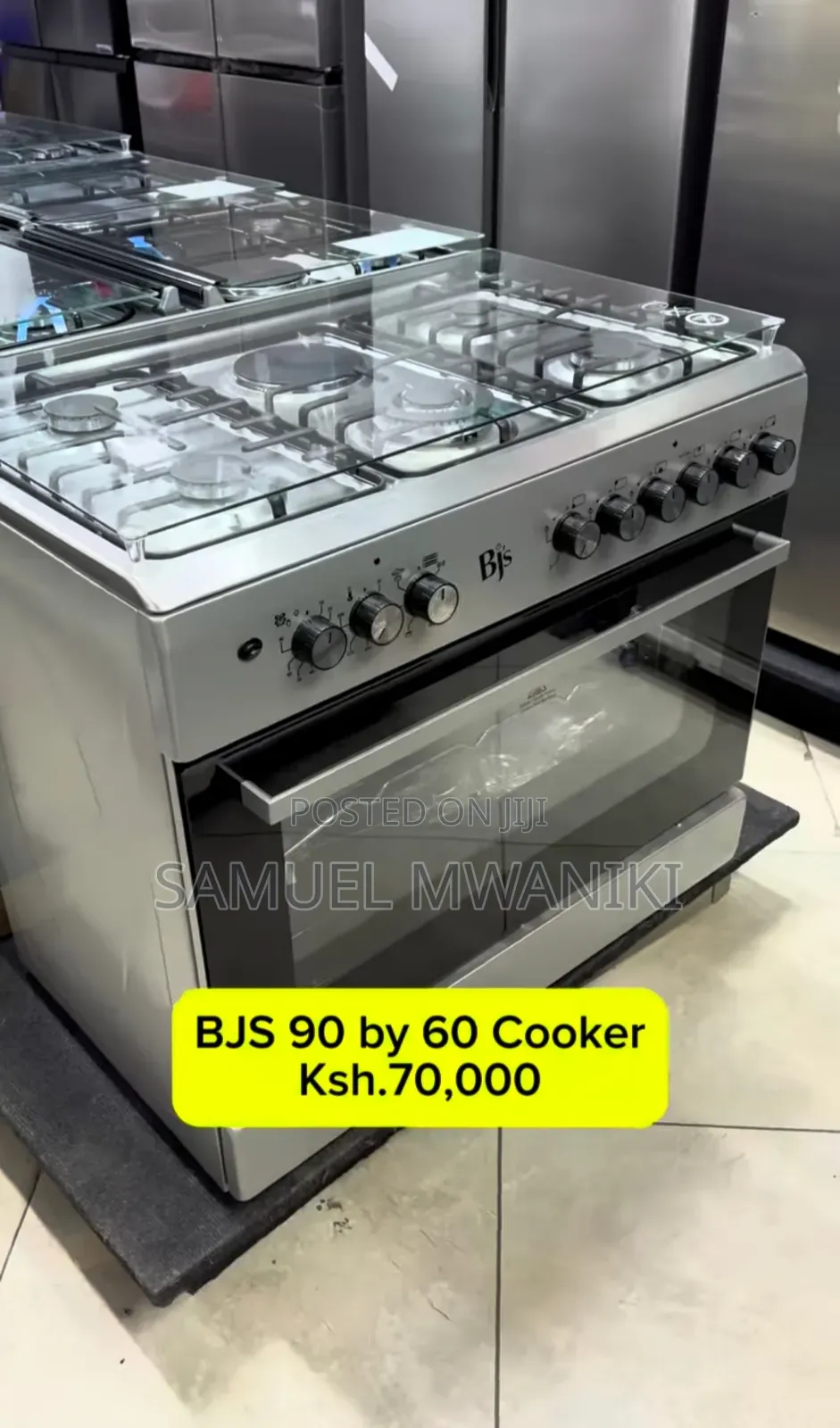 BJS 4G + 1WOK+1HOTPLATE Electric Oven 90 by 60cm (Silver)