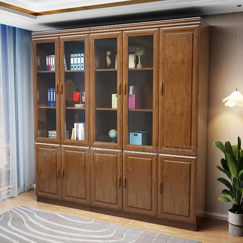 3-Door Wooden Executive Office Storage Cabinet in Brown
