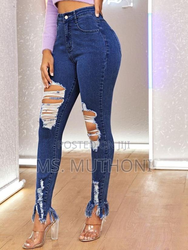 Ladies Ripped Raw Jeans - main view