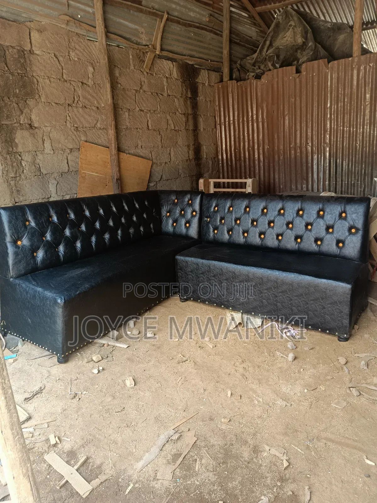 L Shape Restaurant Couch, Black 