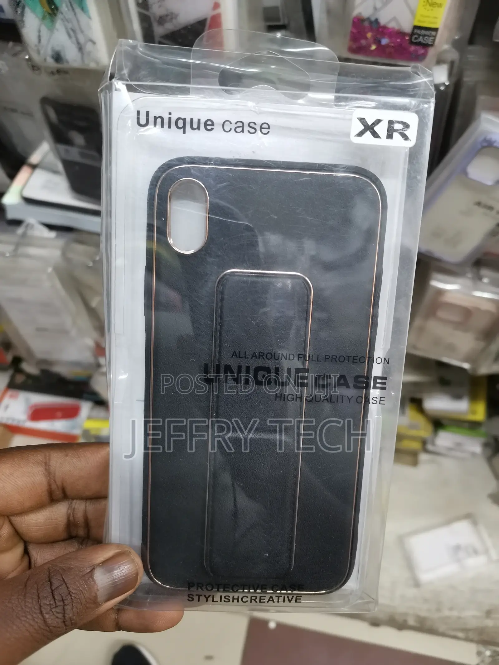 Shiny Balck XR Leather Wrist Strap Case With Stand