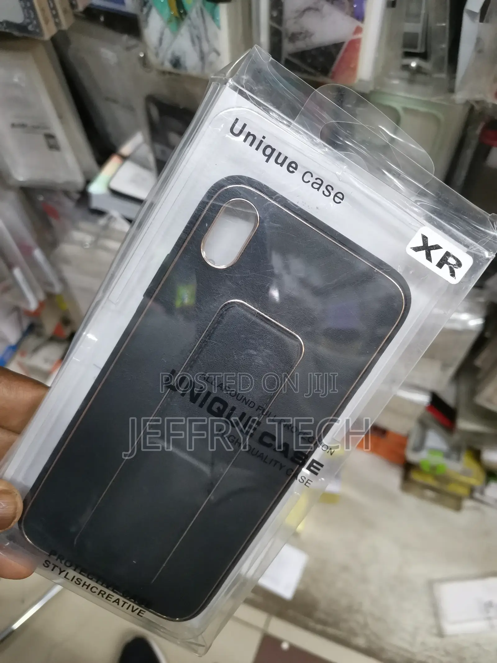 Shiny Balck XR Leather Wrist Strap Case With Stand
