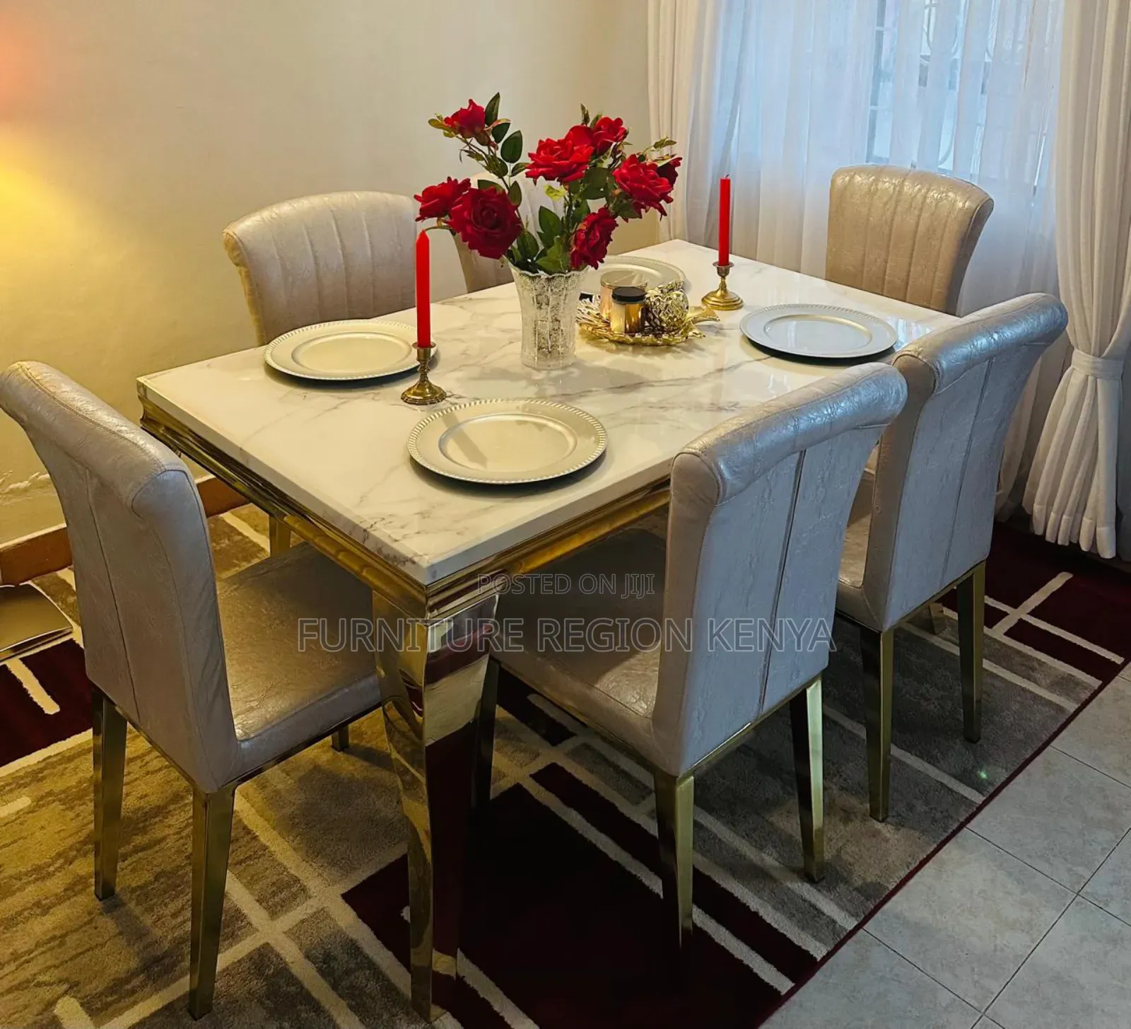 Six Seater Golden Dinning Table Set