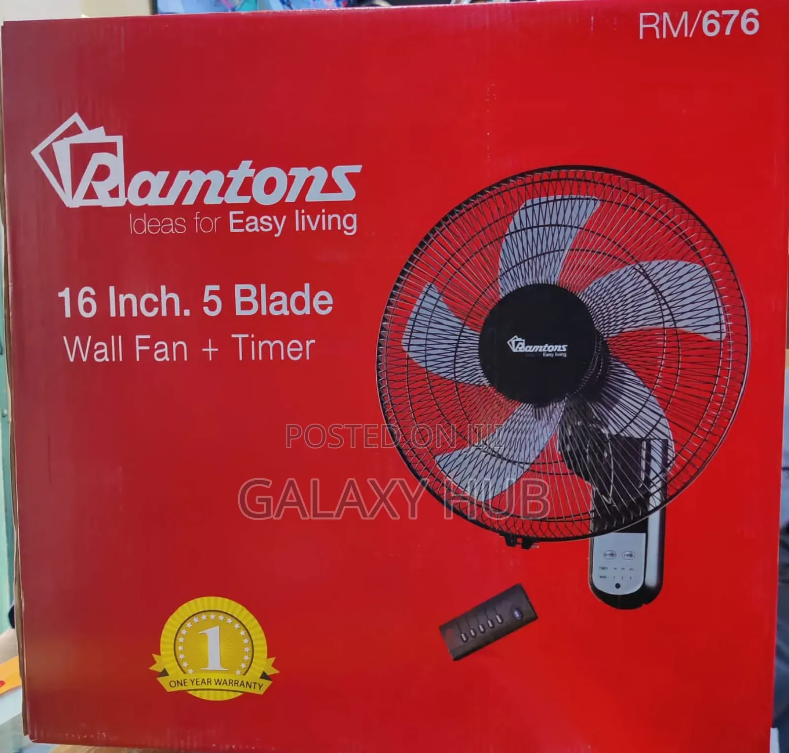 Rm/676 Ramtons 16 Inches Wall Fan 5 Blades With Remote