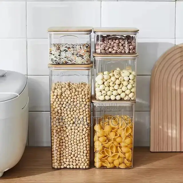 8pcs Airtight Acrylic Food/Pantry Containers W/ Bamboo Lid