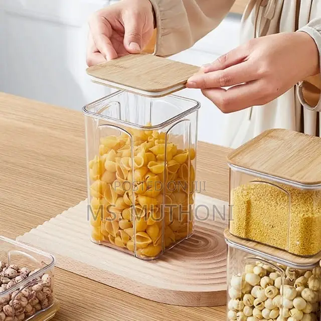 8pcs Airtight Acrylic Food/Pantry Containers W/ Bamboo Lid