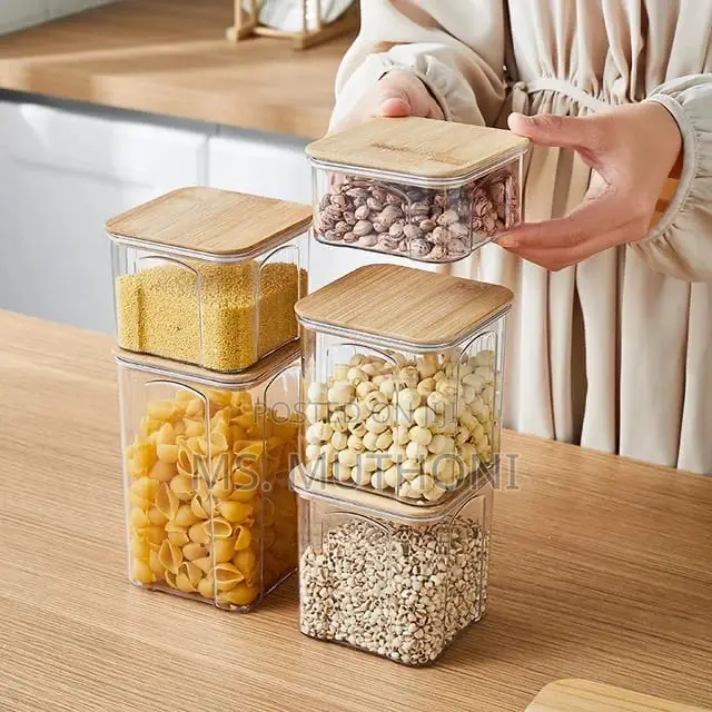 8pcs Airtight Acrylic Food/Pantry Containers W/ Bamboo Lid