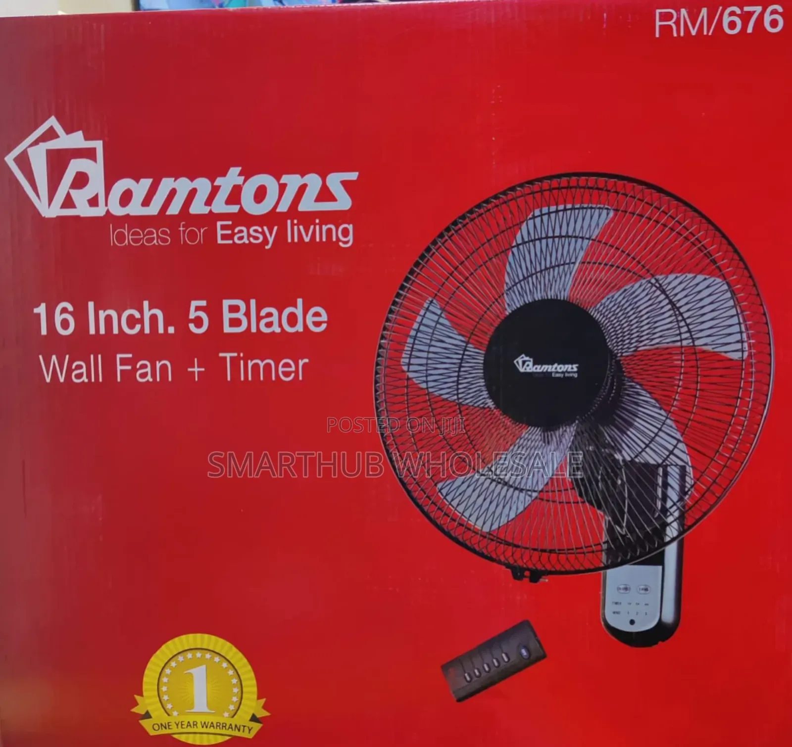 Ramtons 16 Inches Wall Fan 5 Blades With Remote