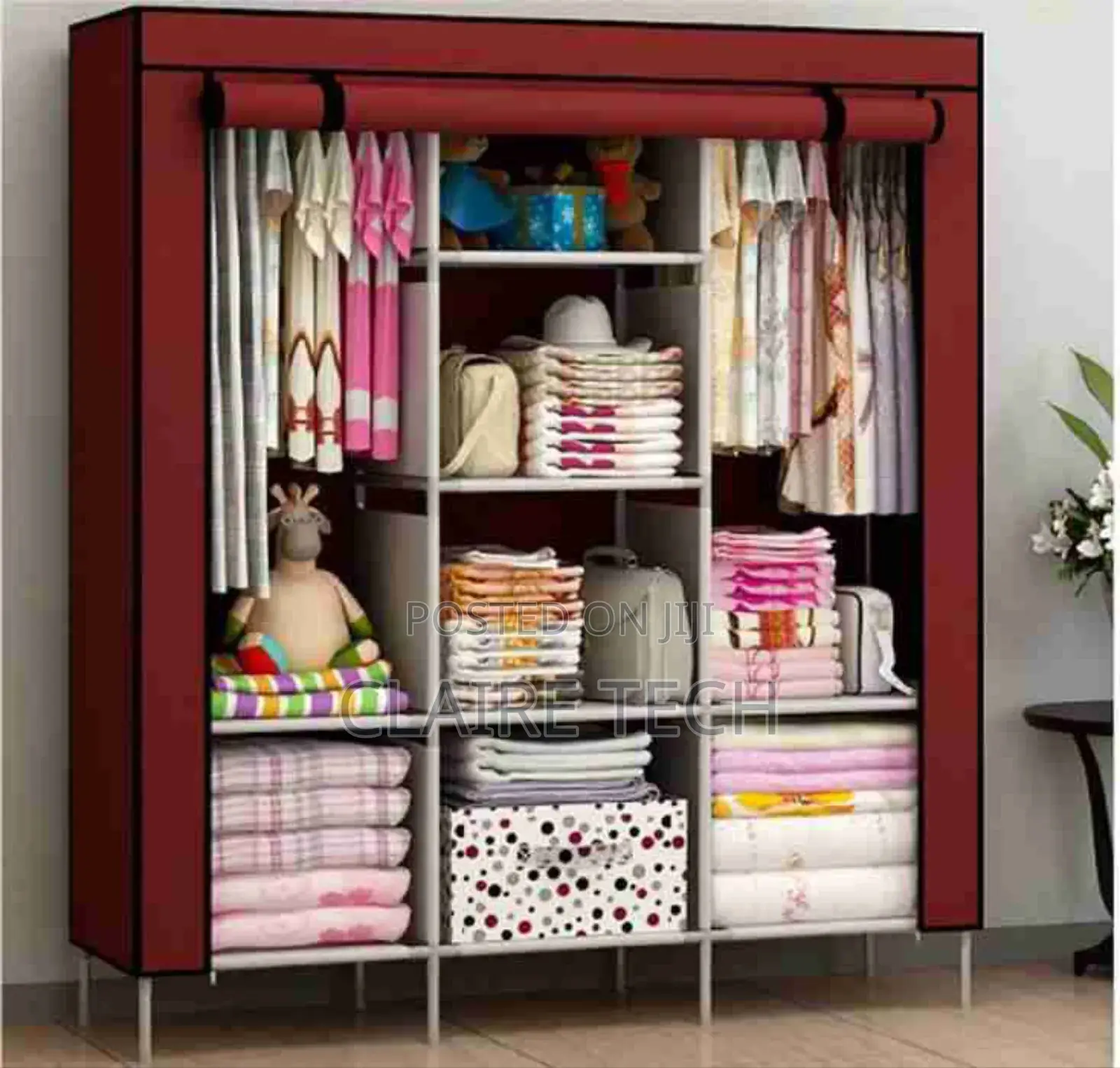 HOMMY Maroon Portable Wardrobe 3 Column - Maroon Cover