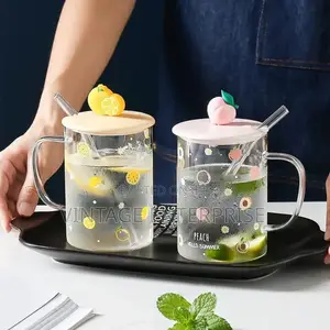 Fruit Style Cartoon Transparent Glass Cup With Straw