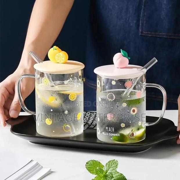 Fruit Style Cartoon Transparent Glass Cup With Straw