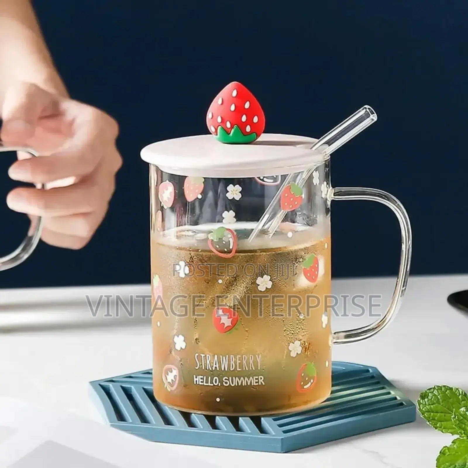 Fruit Style Cartoon Transparent Glass Cup With Straw