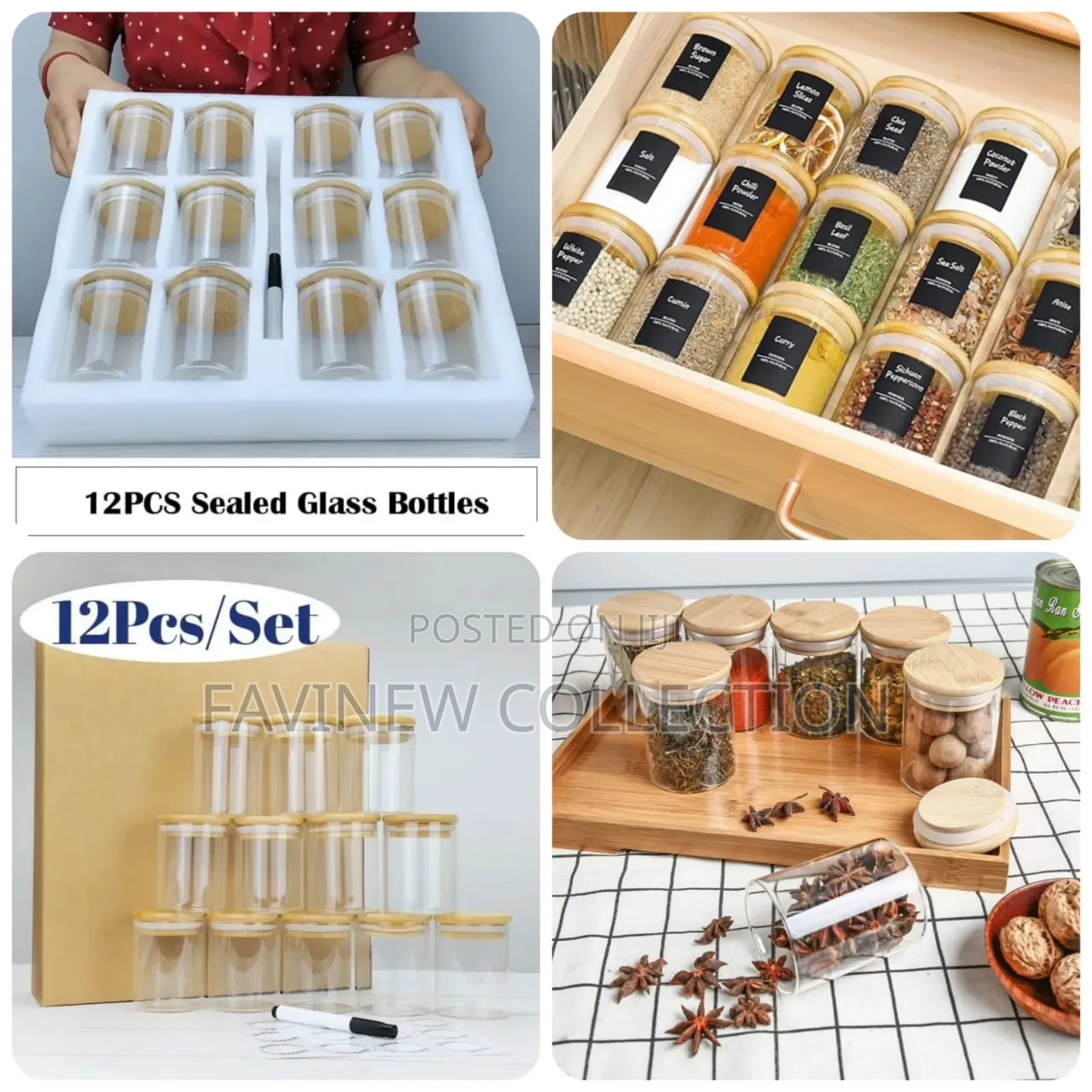 12pcs Round Glass Spice Jar Set