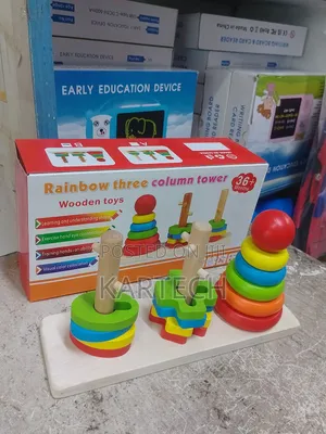 Rainbow Three Column Tower Wooden Toy
