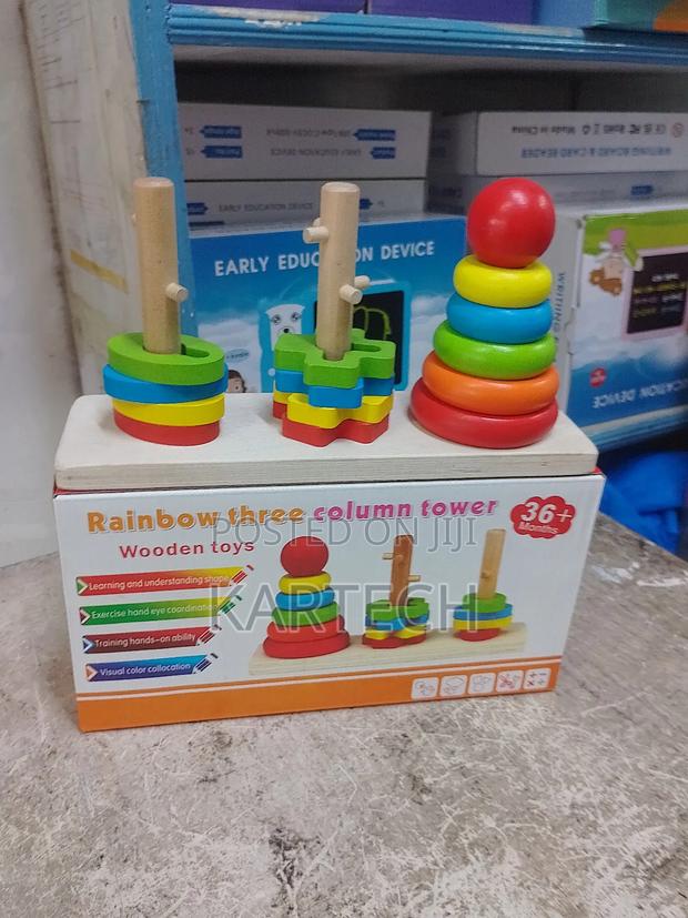 Wooden Rainbow Stacking Toys 3 Column - main view