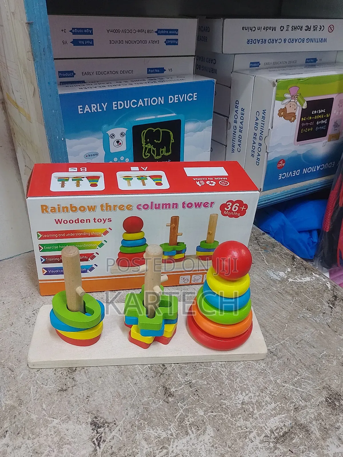 Rainbow Three Column Stacking Sorting Tower Wooden Toy