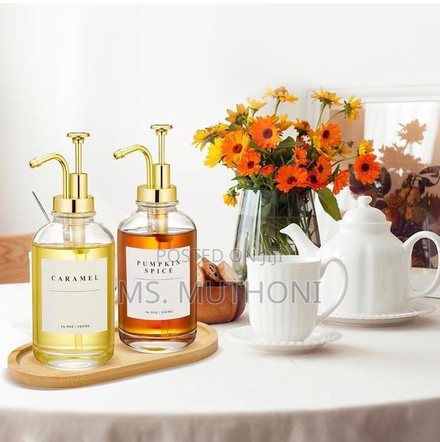 *2 Pc Set Coffee Syrup Dispenser + Bamboo Tray - thumbnail 3