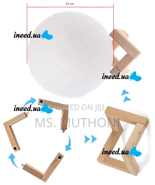 Remote Controlled 7 Colour Moon Light Lamp on Bamboo Base
