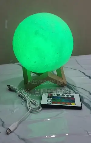 Remote Controlled 7 Colour Moon Light Lamp on Bamboo Base