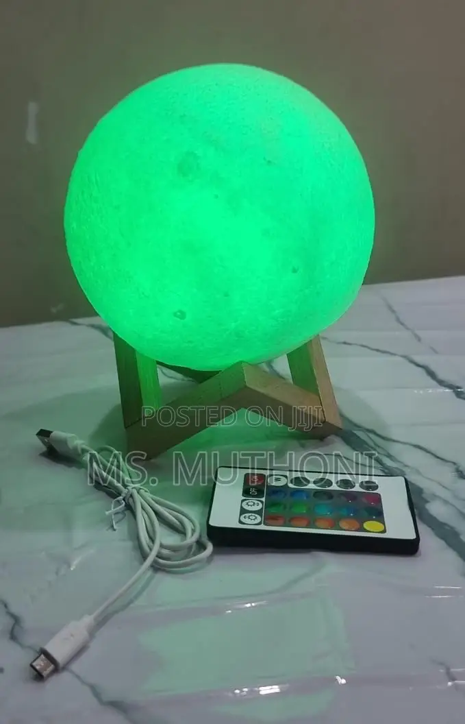 Remote Controlled 7 Colour Moon Light Lamp on Bamboo Base