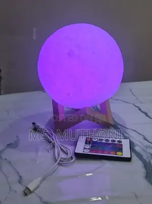Remote Controlled 7 Colour Moon Light Lamp on Bamboo Base