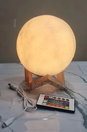 Remote Controlled 7 Colour Moon Light Lamp on Bamboo Base