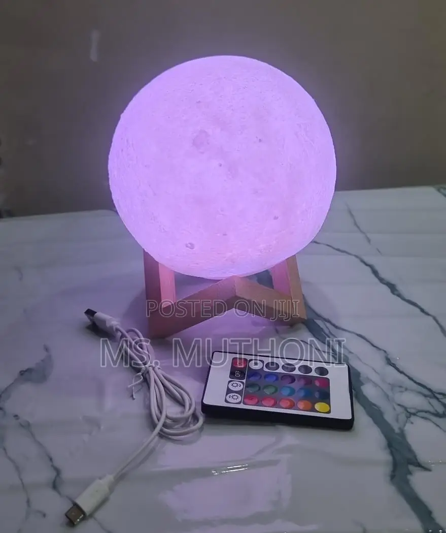 Remote Controlled 7 Colour Moon Light Lamp on Bamboo Base