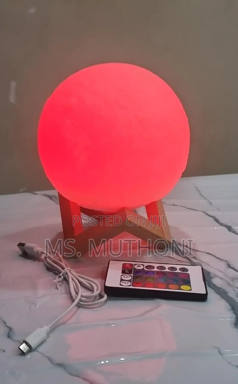 Remote Controlled 7 Colour Moon Light Lamp on Bamboo Base