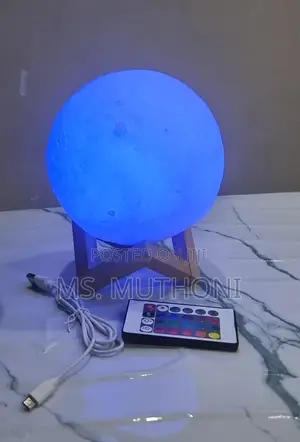 Remote Controlled 7 Colour Moon Light Lamp on Bamboo Base