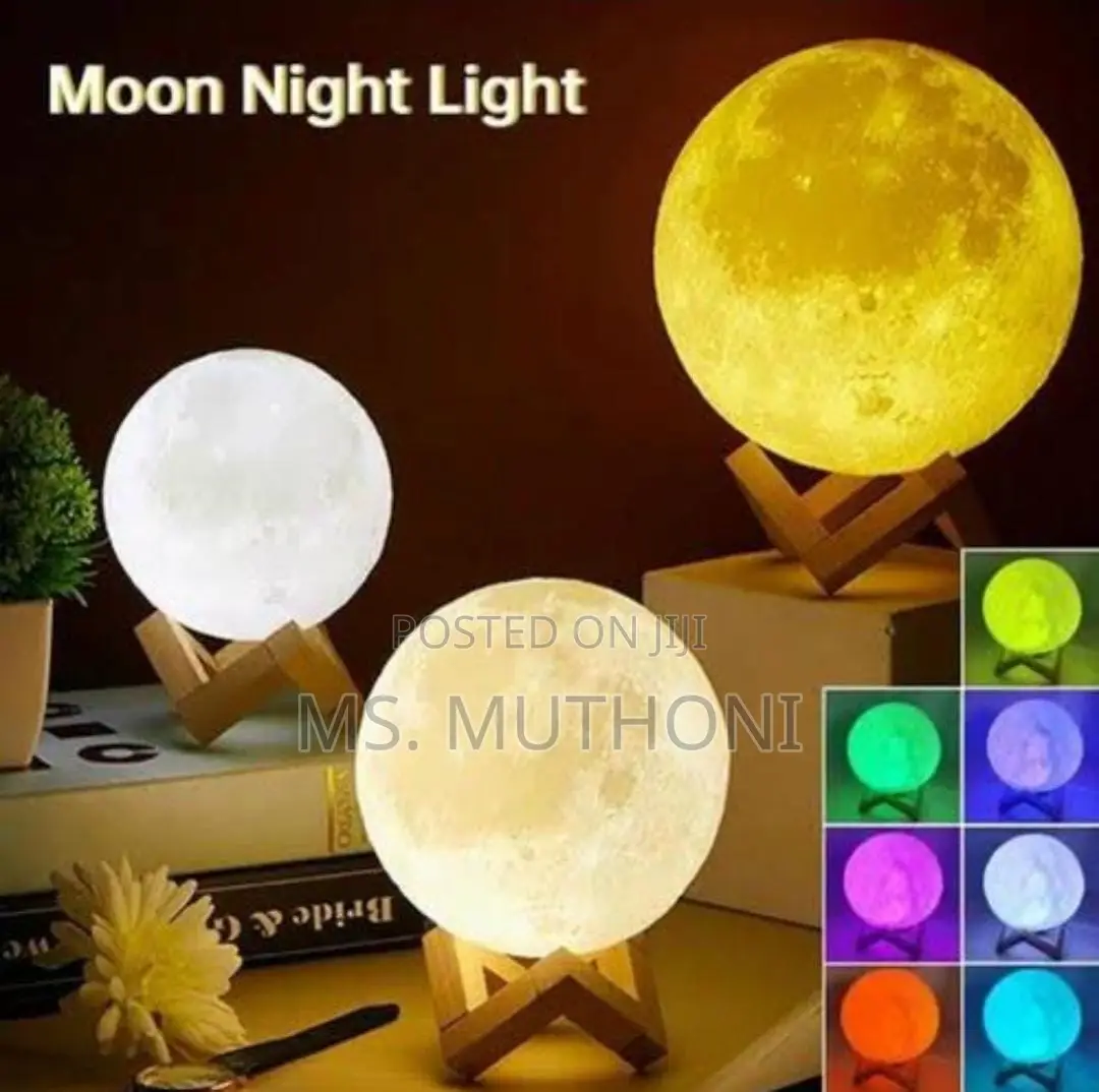 Remote Controlled 7 Colour Moon Light Lamp on Bamboo Base