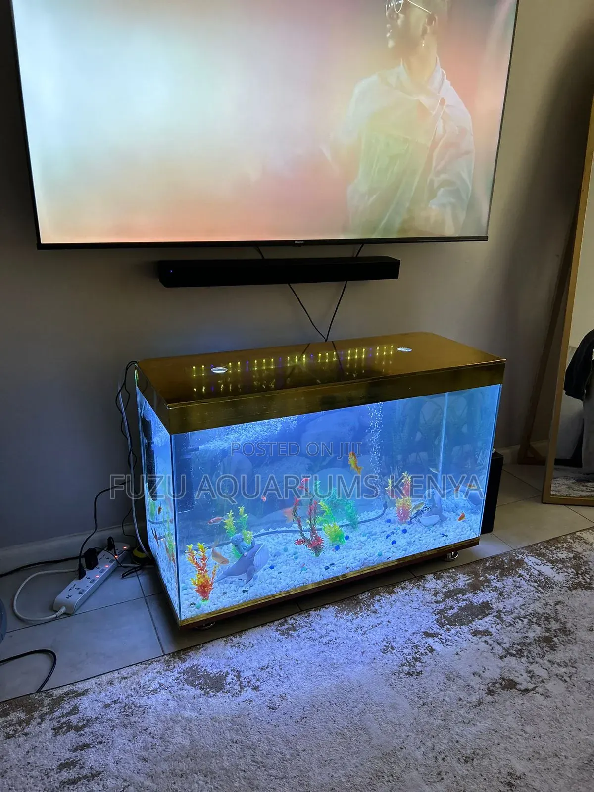 Gold Themed Aquarium Tv Stand