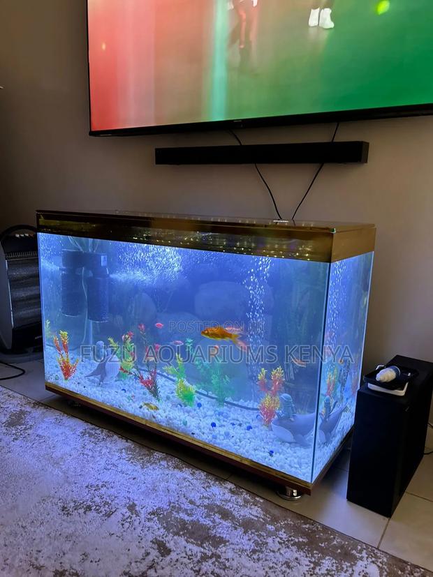 Tv Stand Aquarium With Fish and Bubbles - main view