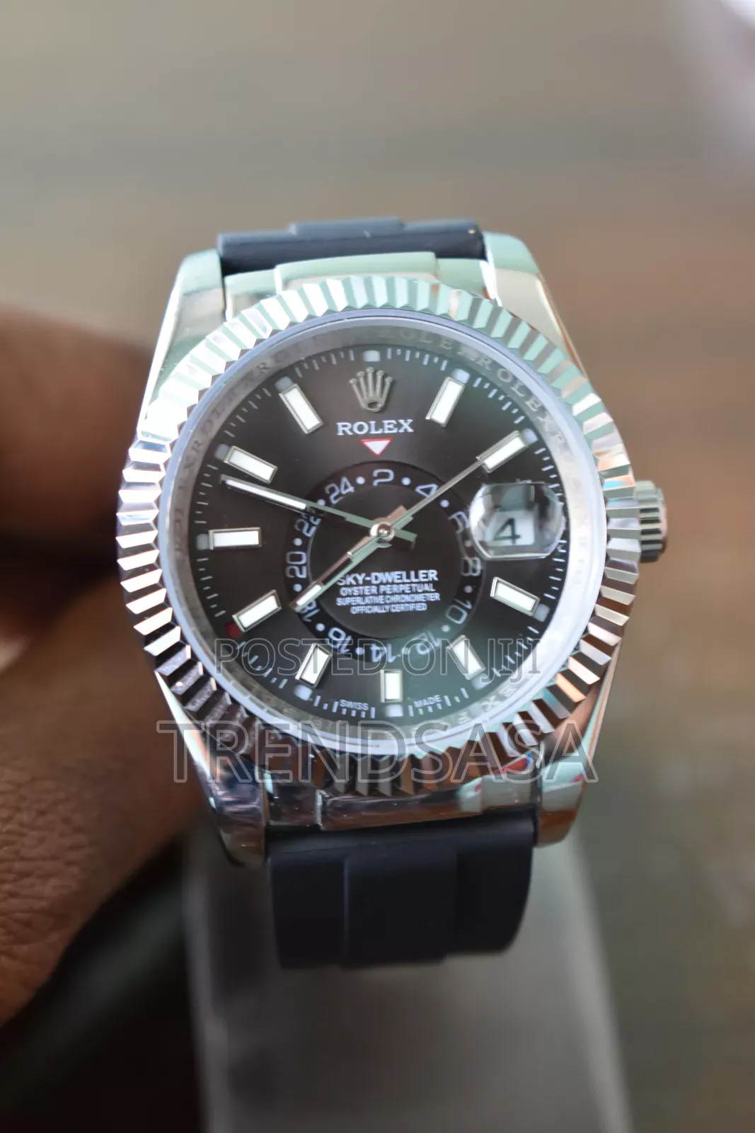 Rolex Skydweller Silver Black Rubber Straps