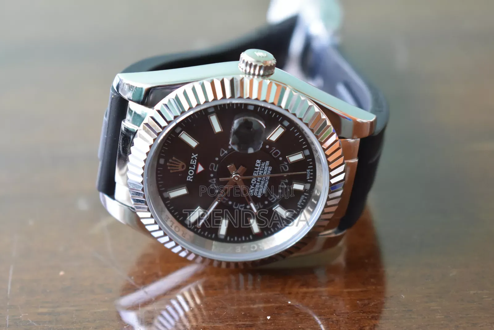 Rolex Skydweller Silver Black Rubber Straps