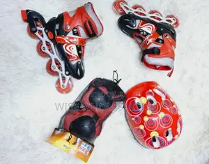 Complete Red Roller Skating Shoes With Protective Gears°°