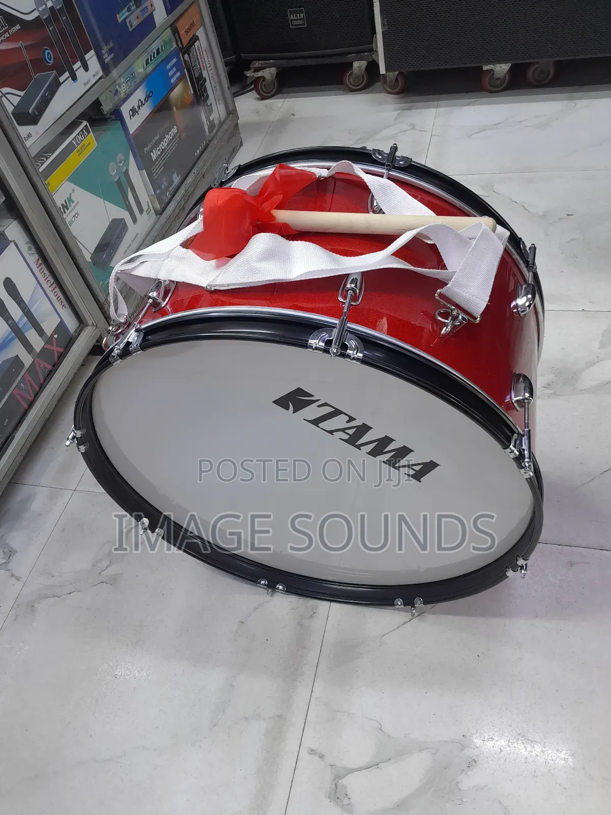 Drum 24inch/Marching Drum With Strap (Red Color)