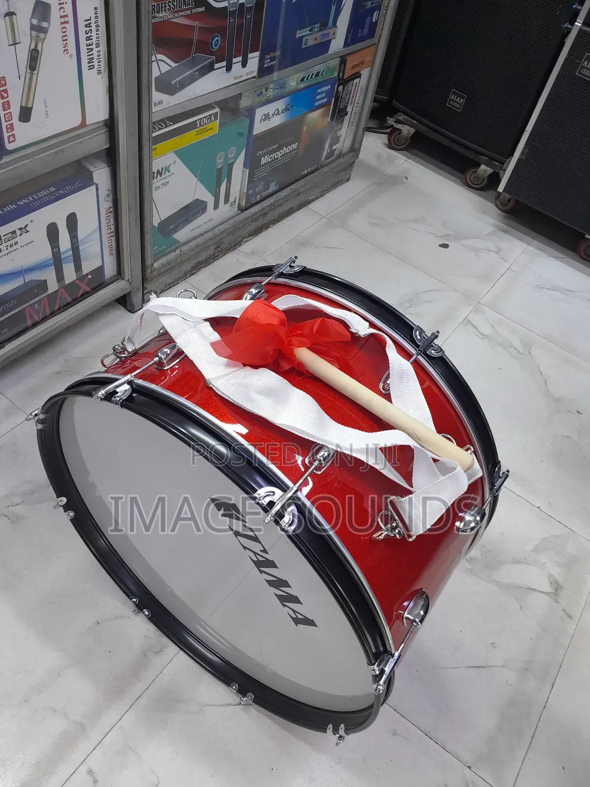 Drum 24inch/Marching Drum With Strap (Red Color)