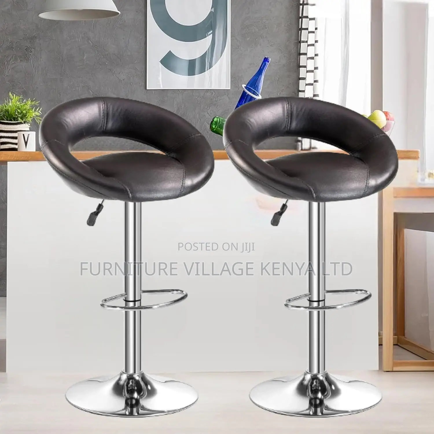 Height Adjustable Swivel Bar Stool/Kitchen Chair (Black)