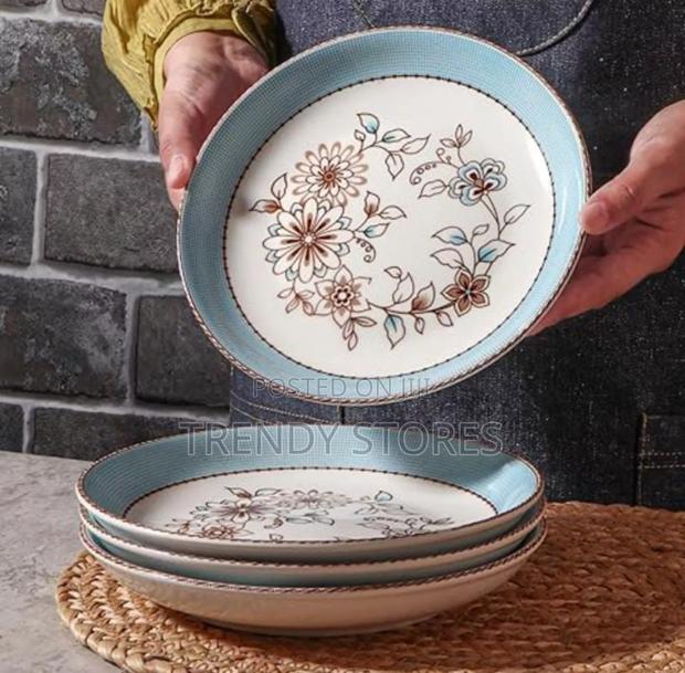 Blue Flowered Ceramic Round Plate - main view