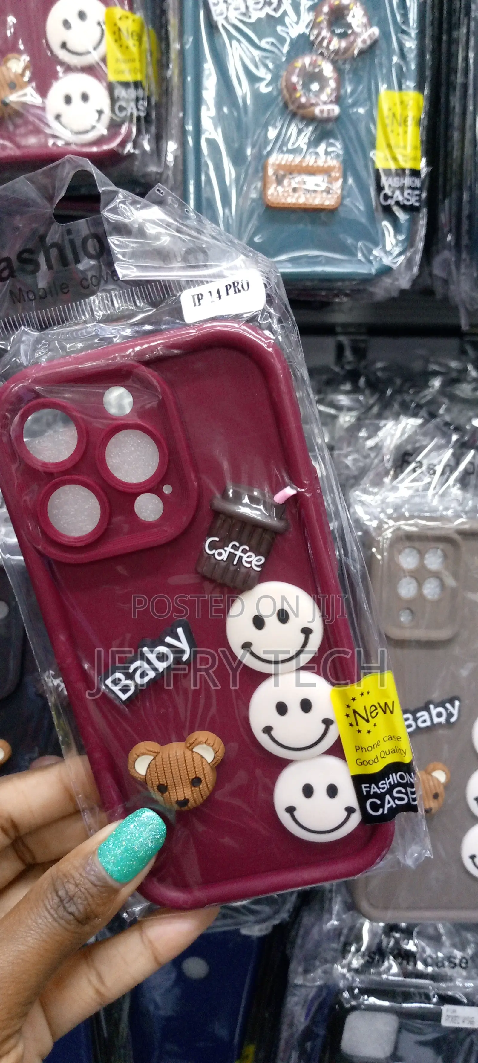 Red 3D Doll Coffee Little Bear for iPhone 14 Pro